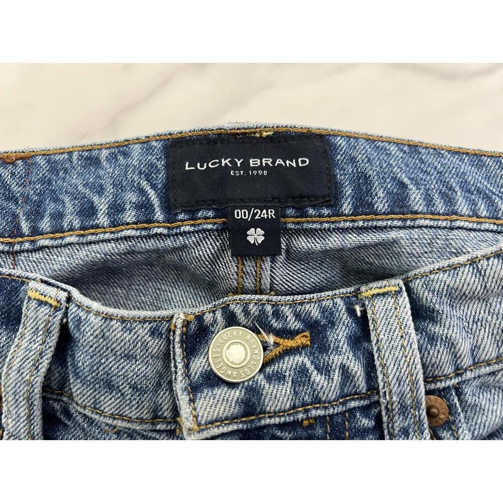Lucky Brand Mid Rise Boyfriend Flare Distressed Jeans Size 00/24R - Picture 3 of 9